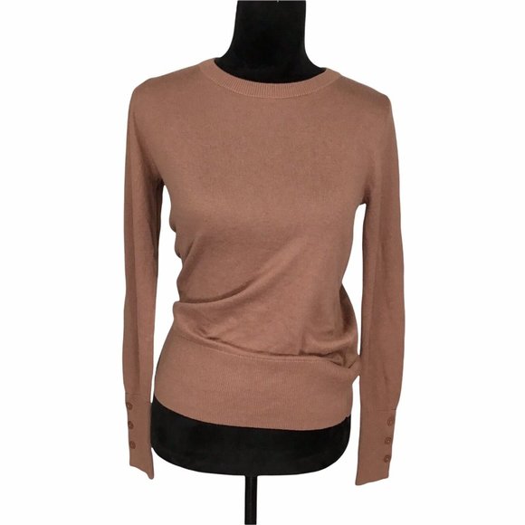 Halogen Soft Cotton Blend Crew Neck Sweater Comfy Button Cuff Brown Clove Sz XS - Picture 2 of 4
